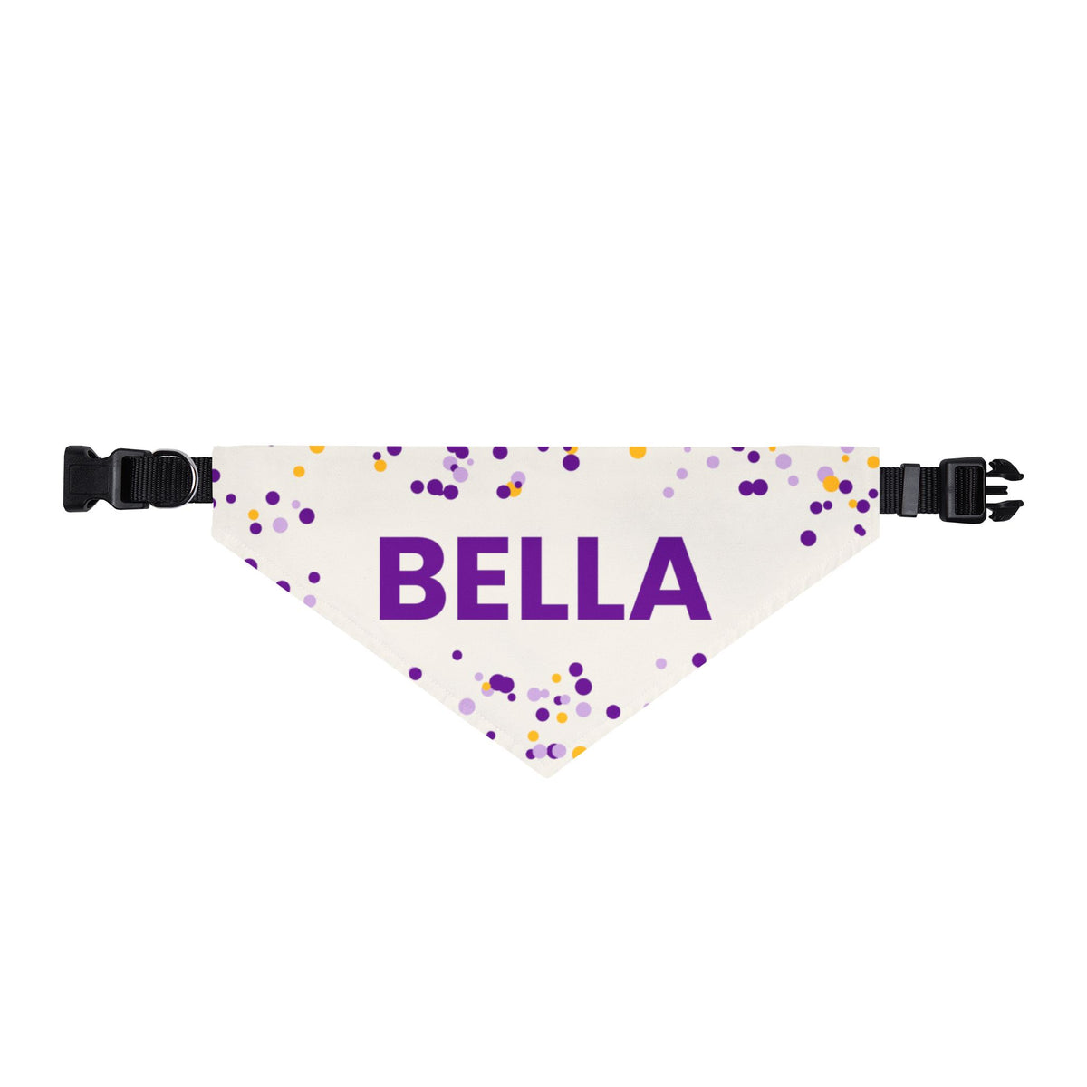 Cream Confetti clip-on dog bandana printed with a custom name, third view